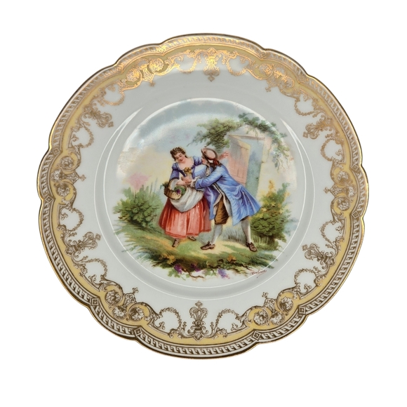 Antique Artist Signed Sevres Chateau de St Cloud Cabinet Plate Romantic Couple